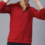 Men Maroon Henley Neck Full Sleeves Waffle Knit T-Shirt